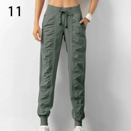 Pantalon de jogging femme à séchage rapide, cordon de serrage, athlétique, pour la salle de sport et le fitness, avec deux poches latérales