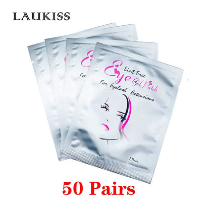25/50/100 pares de parches para extensión de pestañas LAUKISS – Almohadillas sin pelusa debajo de los ojos para construcción de pestañas, pestañas postizas y aplicación de belleza