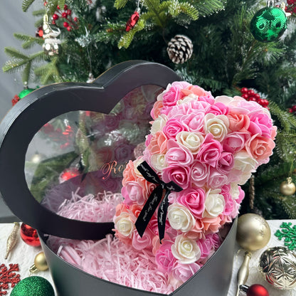 Oso de rosas artificiales de 25 cm con caja de regalo – Regalo romántico para ella en San Valentín, aniversario y boda