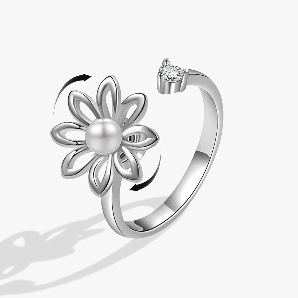 Anillo giratorio antiestrés de mariposa y flor con diamantes de imitación – Anillo giratorio antiansiedad para mujer | Joyería ajustable para aliviar el estrés