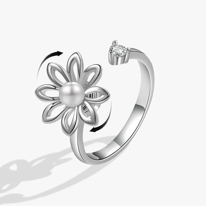 Anillo giratorio antiestrés de mariposa y flor con diamantes de imitación – Anillo giratorio antiansiedad para mujer | Joyería ajustable para aliviar el estrés