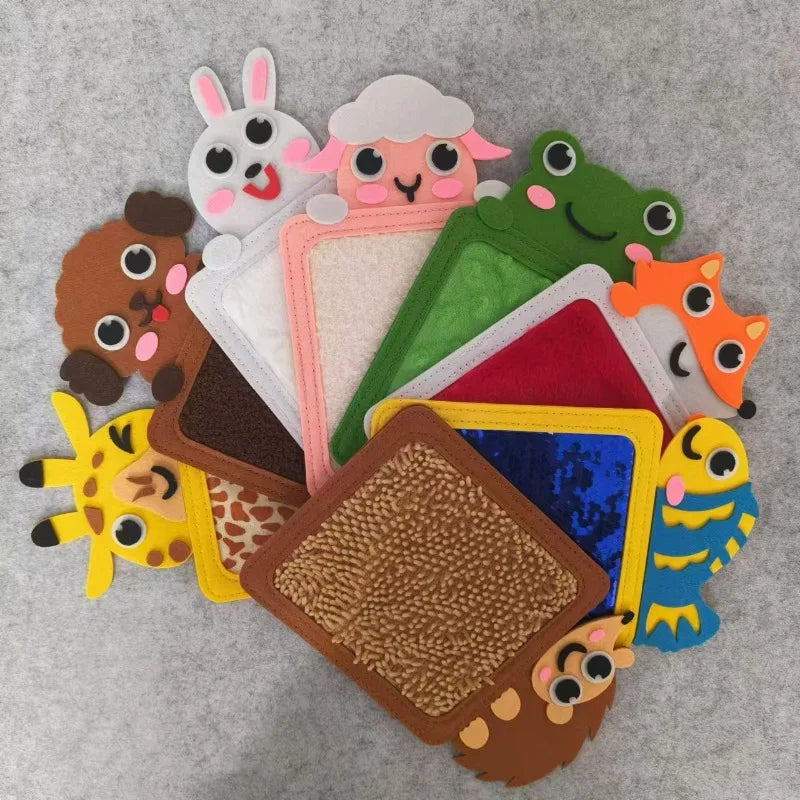 Ensemble de tapis sensoriels en feutre – Tapis d'apprentissage texturés avec animaux de dessin animé pour la maternelle et le développement sensoriel