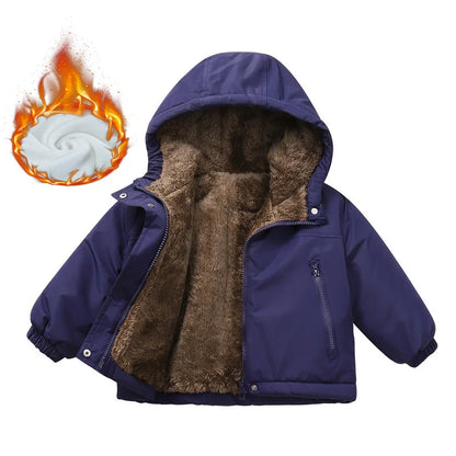 Kids’ Thick Plush-Lined Winter Jacket – Hooded Cotton-Padded Parka for Boys & Girls, Warm Lambswool-Style Outerwear for Ages 2–12
