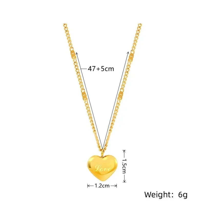 1pc Gold Color Peach Heart Necklace for Women Simple Fashion Love Engraved Collarbone Chain Holiday Gift
