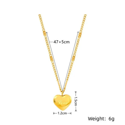 1pc Gold Color Peach Heart Necklace for Women Simple Fashion Love Engraved Collarbone Chain Holiday Gift
