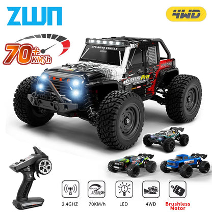 ZWN 1:16 4WD RC Monster Truck 50KM/H y 70KM/H Coche de Derrape de Alta Velocidad con Luces LED y Control Remoto 2.4GHz