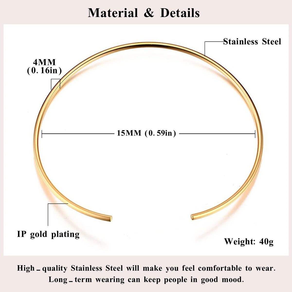 Stainless Steel Choker Collar Necklace for Women – Minimalist Open Neck Cuff Torque Jewelry for Valentine’s Day & Mom Gifts