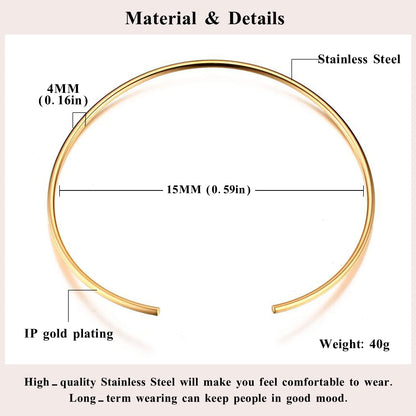 Stainless Steel Choker Collar Necklace for Women – Minimalist Open Neck Cuff Torque Jewelry for Valentine’s Day & Mom Gifts