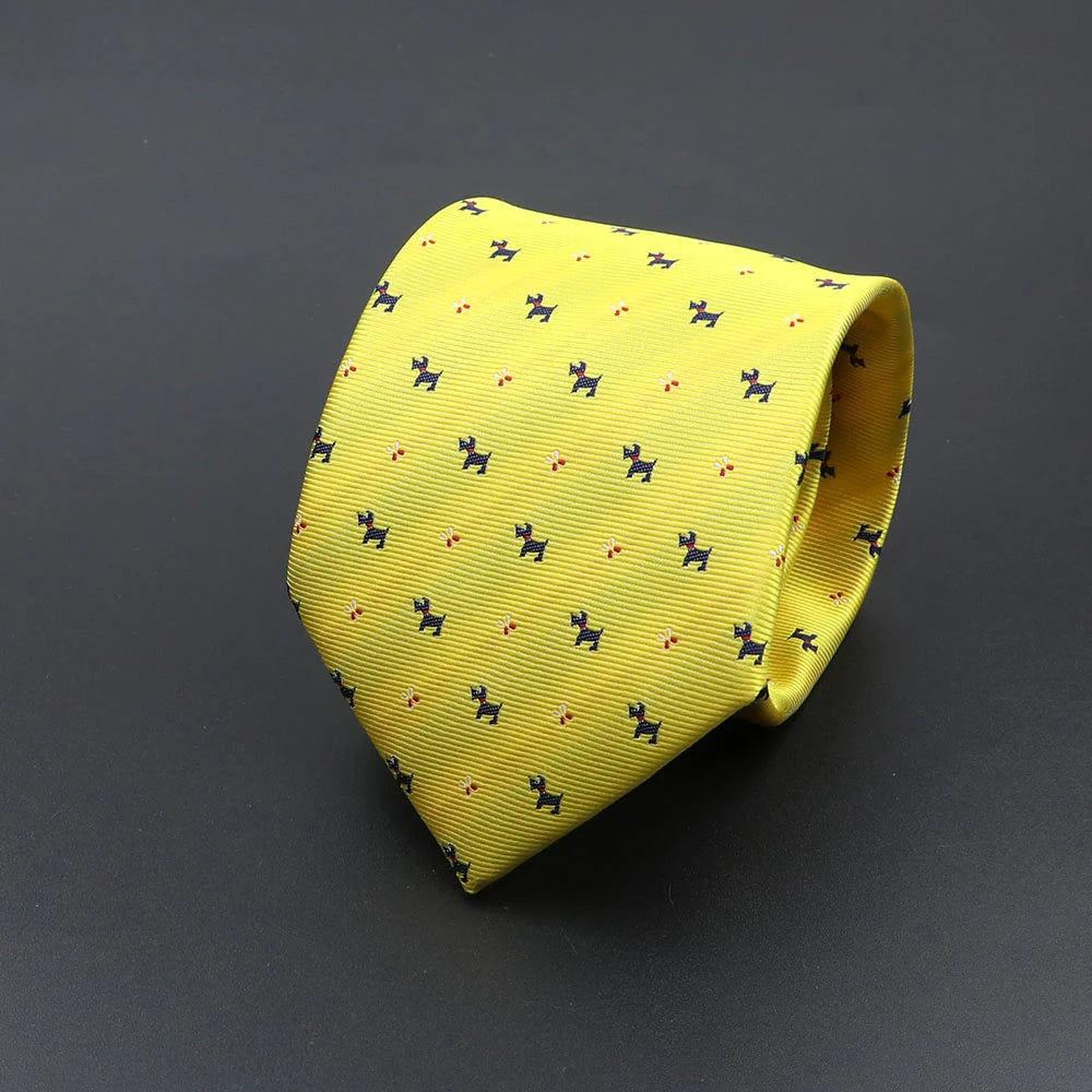 Corbata de hombre de fantasía con perro de dibujos animados, Paisley, rayas y lunares para negocios y bodas