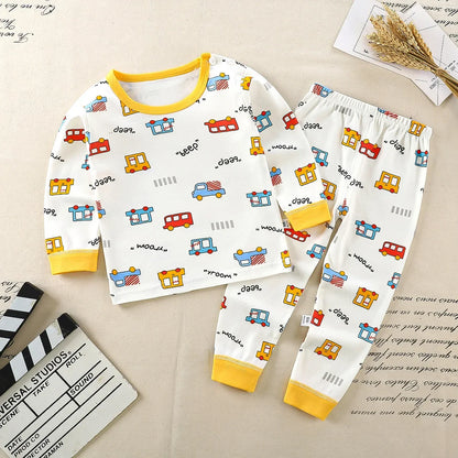 Conjunto de ropa de algodón para niños – Traje de otoño invierno para niños y niñas, cómodo conjunto de pijama de manga larga y pantalones, ropa informal de estar por casa para niños, ropa interior cálida y ropa de regalo de Navidad