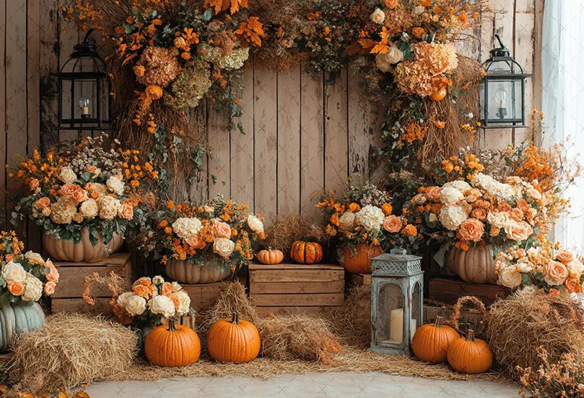 Mehofond Fall Autumn Harvest Photography Backdrop – Rustic Barn Hay & Pumpkin Background for Kids’ Birthday, Portrait, Photo Studio & Party Decor