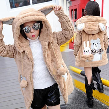 dsGirls Winter Jacket 3-12 Years, Thick Warm Hooded Coat with Zipper, Waterproof Autumn and Christmas Outerwear for Ki