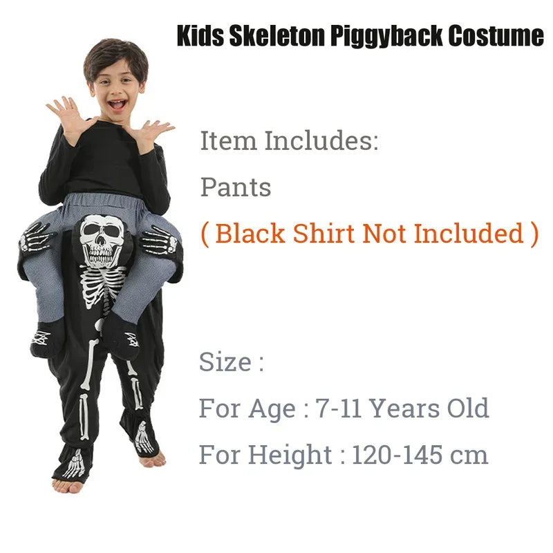 Funny Piggyback Skeleton Costume for Boys, Halloween Ride-On Skull Pants, Spooky Cosplay Outfit for Carnival, Easter, Purim, and Dress-Up Parties
