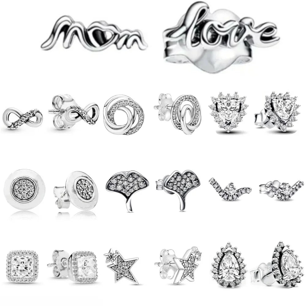 Juego de pendientes de tuerca de plata de ley 925 con hoja cuadrada, sol y luna para mujer, exquisito regalo de joyería europea