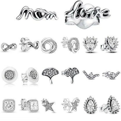Juego de pendientes de tuerca de plata de ley 925 con hoja cuadrada, sol y luna para mujer, exquisito regalo de joyería europea