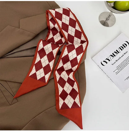 Khaki Nude Silk Scarf Hair Band – Vintage Satin Ribbon Bow Hair Accessory for Women | Elegant Fashion Hair Tie