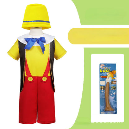 Pinocchio Cosplay Costume for Kids – Funny Cartoon Character Outfit with Nose for Boys & Girls Halloween, Birthday & Party Dress-Up