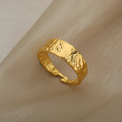 Anillo abierto grueso dorado vintage – Anillo llamativo geométrico de acero inoxidable para mujer