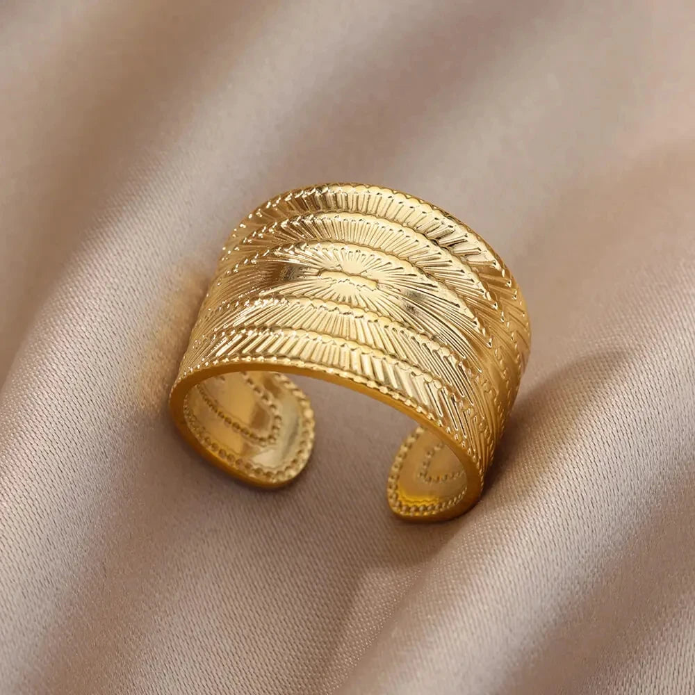 Anillo abierto grueso dorado vintage – Anillo llamativo geométrico de acero inoxidable para mujer