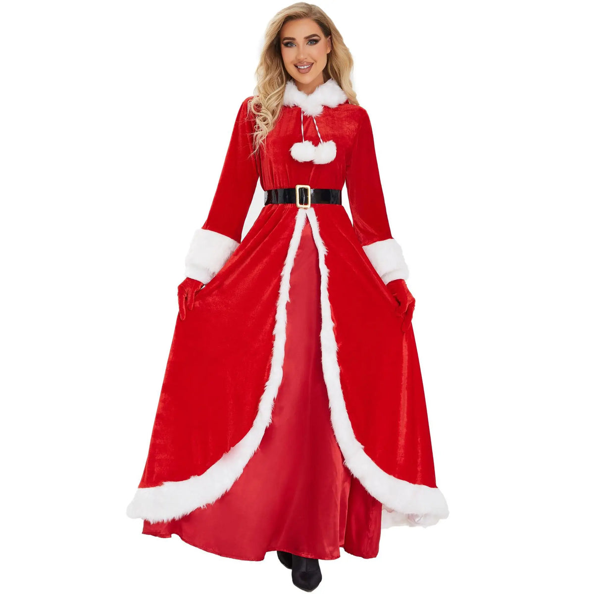 Women's Deluxe Classic Mrs. Claus Christmas Costume, Red Santa Claus Dress for Xmas Parties, Christmas Queen Cosplay Outfit, Holiday Carnival Dress-Up Costume for Festive Celebrations