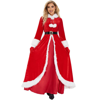 Women's Deluxe Classic Mrs. Claus Christmas Costume, Red Santa Claus Dress for Xmas Parties, Christmas Queen Cosplay Outfit, Holiday Carnival Dress-Up Costume for Festive Celebrations