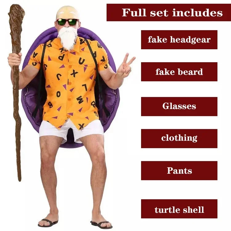 Dragon Ball Master Roshi (Kame Sennin) Cosplay Costume – Adult Men Anime Jumpsuit Outfit for Halloween, Carnival & Roleplay Events
