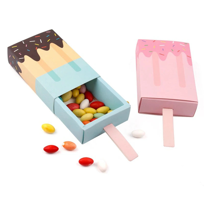 Boîtes à bonbons en papier kraft en forme de crème glacée 5/10 PCS avec plateau coulissant pour pop-corn, cadeaux de fête et emballages cadeaux d'anniversaire