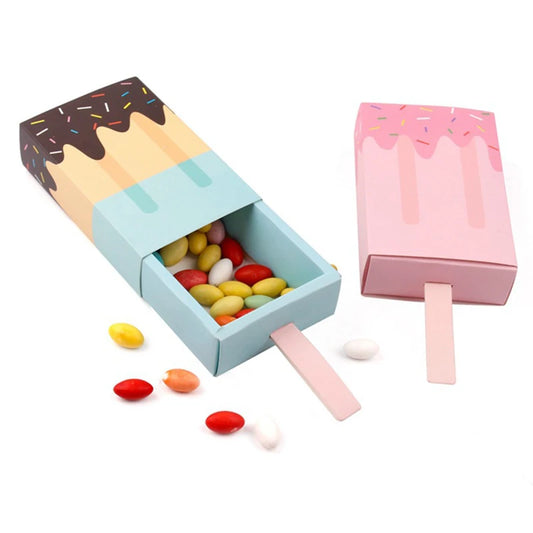 Cajas de dulces de papel Kraft con forma de helado, 5/10 unidades, con bandeja extraíble para palomitas, recuerdos de fiesta y embalaje de regalos de cumpleaños
