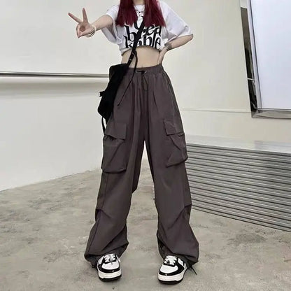 Women's Retro Workwear Pants – Loose Wide-Leg Straight Trousers with Cuffed Hem for Spring, Summer & Autumn