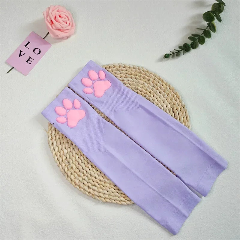 Cute 3D Cat Paw Fingerless Gloves – Soft Silicone Paw Sleeves for Women | Kawaii Sun Protection Fashion Accessory