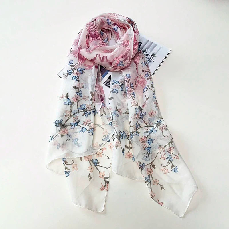 Women's Printed Chiffon Scarf Shawl – Lightweight Silk-Feel Long Wrap for Beach, Travel & Outdoor Wear, Fashion Headband Accessory