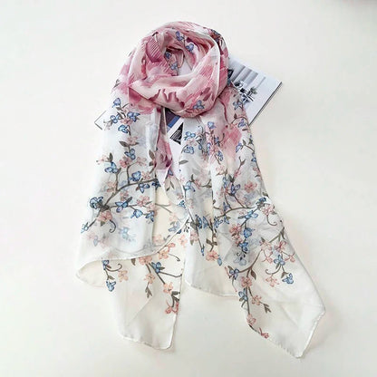 Women's Printed Chiffon Scarf Shawl – Lightweight Silk-Feel Long Wrap for Beach, Travel & Outdoor Wear, Fashion Headband Accessory