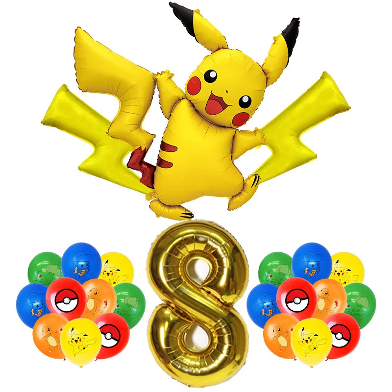 Pokémon Birthday Party Decorations – Lightning Pikachu Balloon Set with Disposable Tableware, Banner, Backdrop & Plates for Kids Events