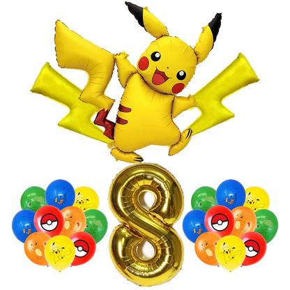 Pokémon Birthday Party Decorations – Lightning Pikachu Balloon Set with Disposable Tableware, Banner, Backdrop & Plates for Kids Events
