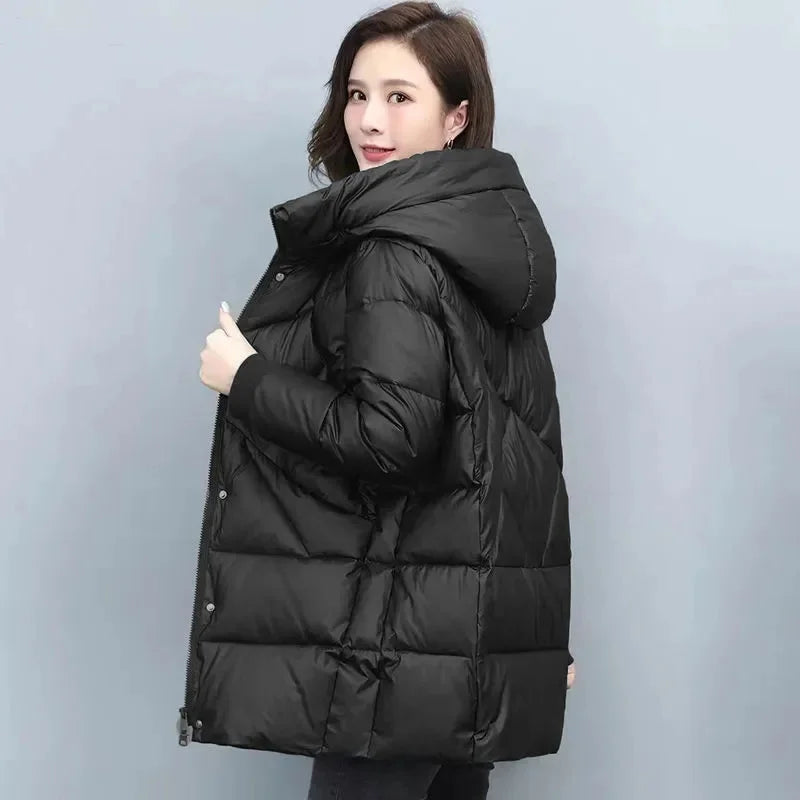 Women’s Hooded Cotton-Padded Winter Coat – Mid-Length Thick Puffer Jacket, Elegant Vintage Parka for Cold Weather