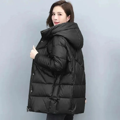 Women’s Hooded Cotton-Padded Winter Coat – Mid-Length Thick Puffer Jacket, Elegant Vintage Parka for Cold Weather
