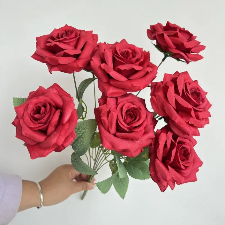 Ramo de rosas de diamantes de 9 cabezas – Rosas artificiales sintéticas con detalles de diamantes brillantes, arreglo floral realista para boda, decoración del hogar, sala de estar y regalo