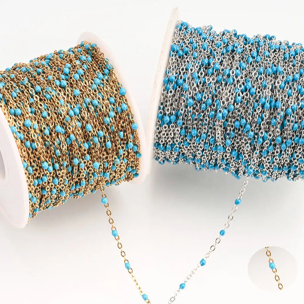 1M Stainless Steel Enamel Bead Chain – Colorful Dripping Oil DIY Chain for Necklaces, Bracelets & Jewelry Making