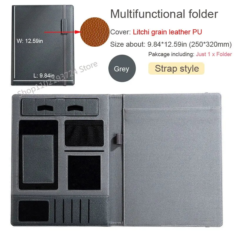 A4 PU Leather Padfolio Folder – Multifunction Document Holder & Business Portfolio Organizer for Men & Women