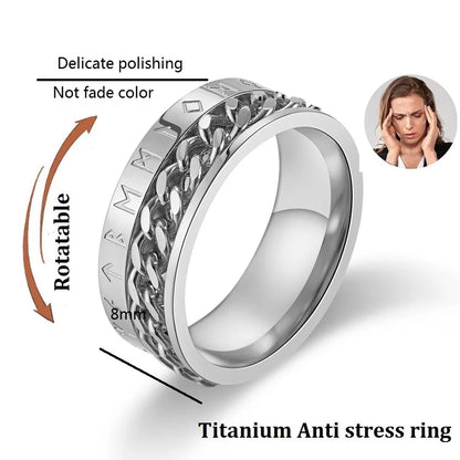 Roman Numeral Spinner Ring – Stainless Steel Chain Rotating Anxiety Fidget Ring for Men | Black Metal Stress Relief Jewelry