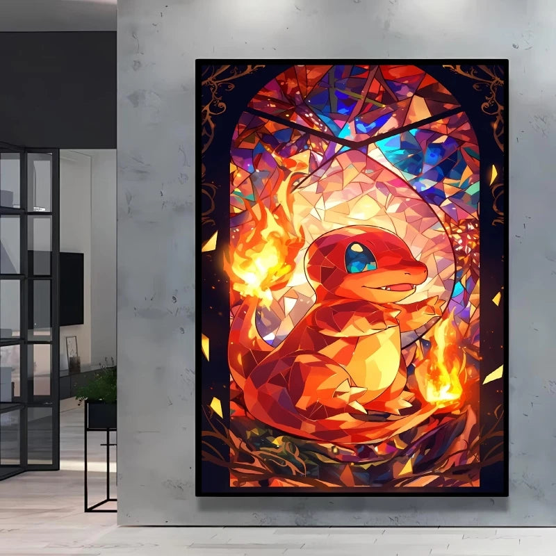 Pokémon Bulbasaur & Pikachu Canvas Wall Art – Bright Garden Themed Cartoon Home Living Room Decor