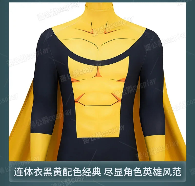Invincible Inspired Sinister Mark Cosplay Costume – Men’s Yellow Uniform Disguise Outfit for Anime Halloween, Carnival & Party Roleplay