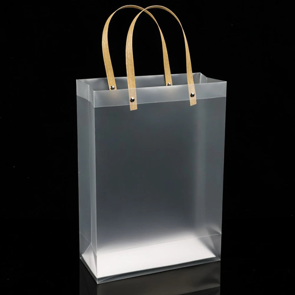 10PCS Frosted PVC Tote Gift Bags – Waterproof Transparent Reusable Gift, Candy & Party Favor Bags for Packaging & Shopping