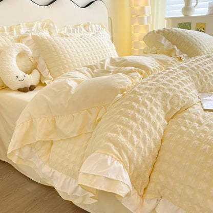 Juego de ropa de cama de 3 piezas de encaje coreano Seersucker – Juego de funda nórdica y fundas de almohada para dormitorio y habitación de invitados