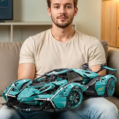 Cool Blue Racing Car Building Block Set – Stylish Model Car Construction Kit & Home Decoration Ornament, Christmas, Halloween & Birthday Gift