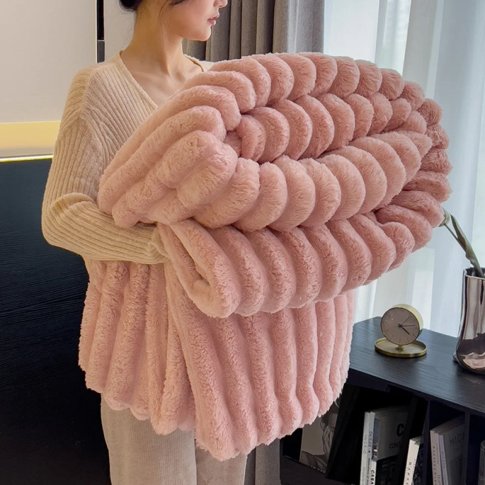 Soft Fluffy Throw Blanket – 250 GSM Warm Striped Blanket for Bed, Sofa & Couch