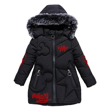 dsGirls Winter Jacket 3-12 Years, Thick Warm Hooded Coat with Zipper, Waterproof Autumn and Christmas Outerwear for Ki