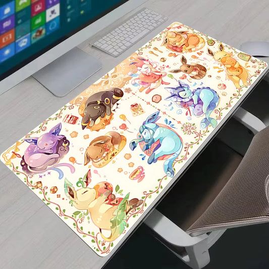 Alfombrilla de ratón Pokémon Eevee Kawaii para juegos – Alfombrilla de escritorio de goma Anime para PC, portátil y teclado
