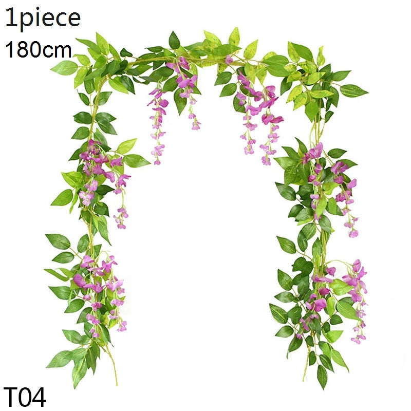 Glicinia Artificial en Enredadera – Guirnalda Colgante Realista de Seda Sintética con Hojas de Hiedra para Arcos de Boda, Decoración de Jardín, Decoración del Hogar y Estilismo de Fiestas