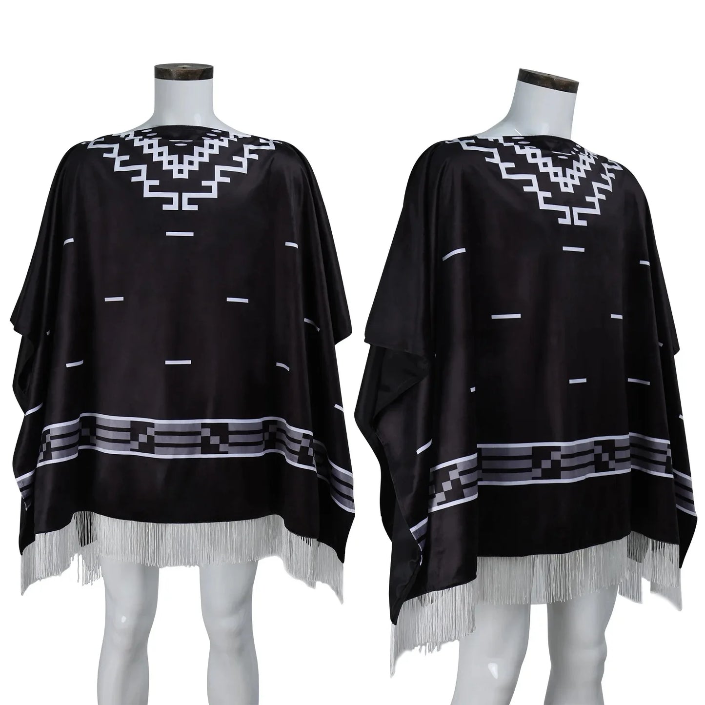 Clint Eastwood Inspired Cowboy Poncho Cosplay Costume – Men’s Aztec Pattern Serape Shawl Cape with Hat for Halloween & Movie Roleplay